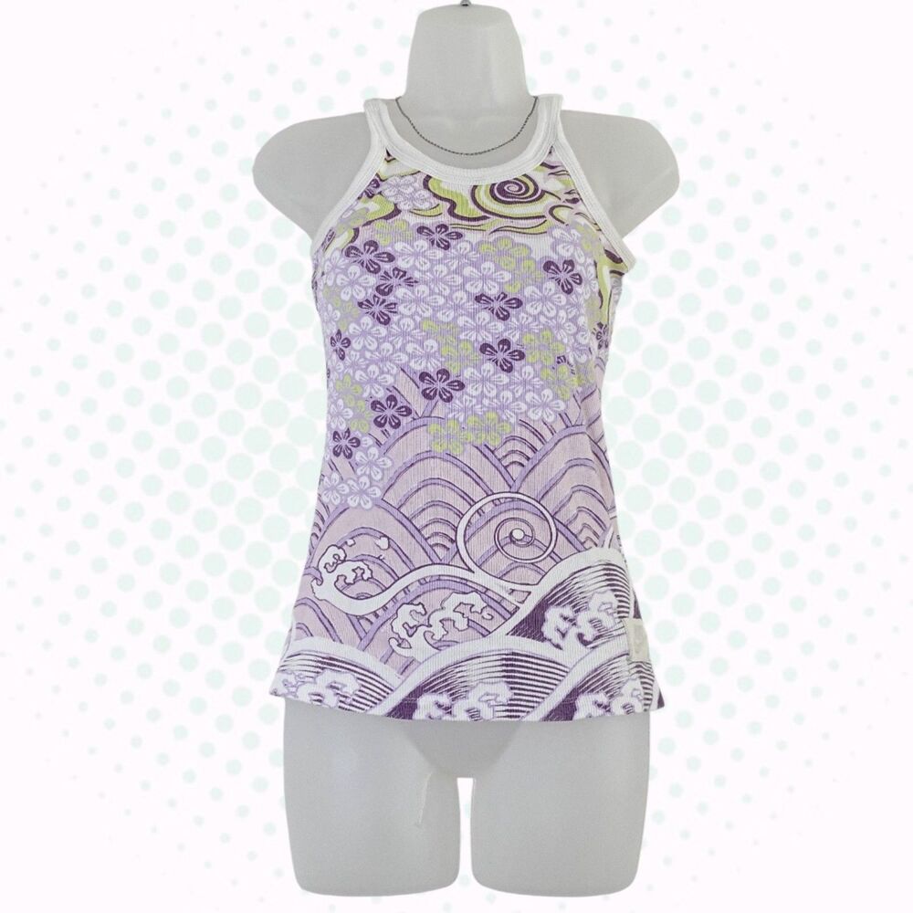 Vintage Y2K Nike Lavender Green White Japanese Print Halter Tank Top Size S